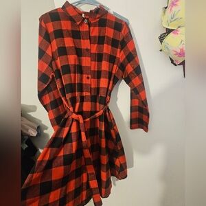 Red and Black Plaid Shirt Dress